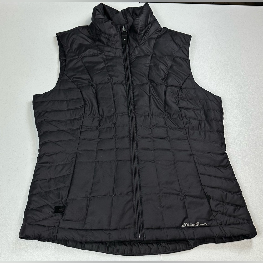 Eddie Bauer Down Puffer Vest Womens Size Small Black Full Zip Outdoor Hiking